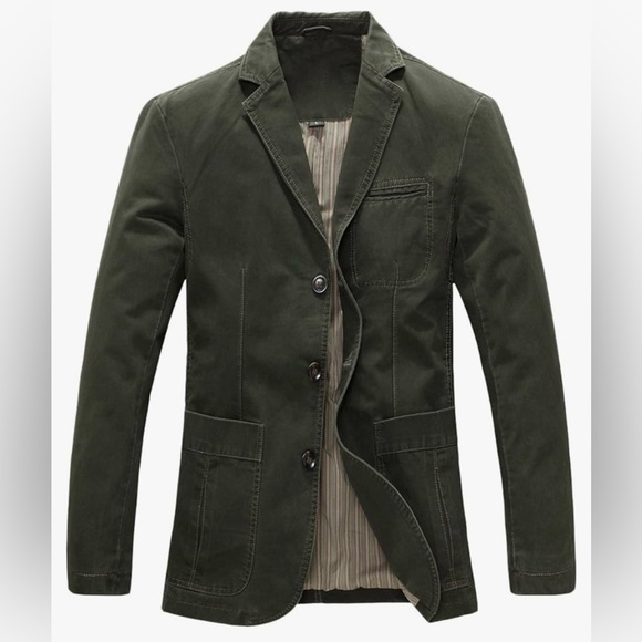 BNWT! CHOUYATOU, Men's Casual 3 Button Stripe Lined Cotton Twill Suit Jacket, π»π€ - Picture 3 of 10